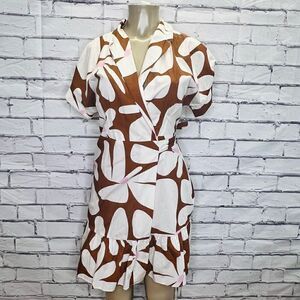 Anthropoligie Hutch Womens Brown And White Floral Lined Wrap Dress Size Medium